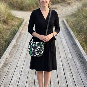 Vera Bradley Quilted Imperial Rose Slim Saddle Bag - Black White & Green Floral